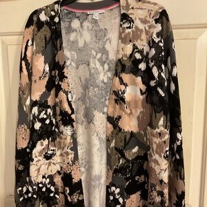 ISSAC MIZRAHI WOMENS FLORAL GRAPHIC OPEN FRONT CARDIGAN L.44”C